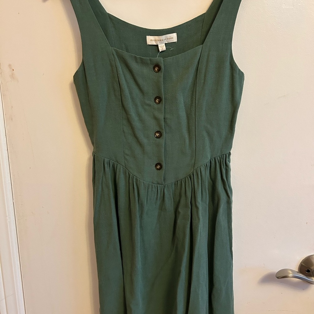 Monteau Forest Green Button-Front Midi Dress - Picture 5 of 12
